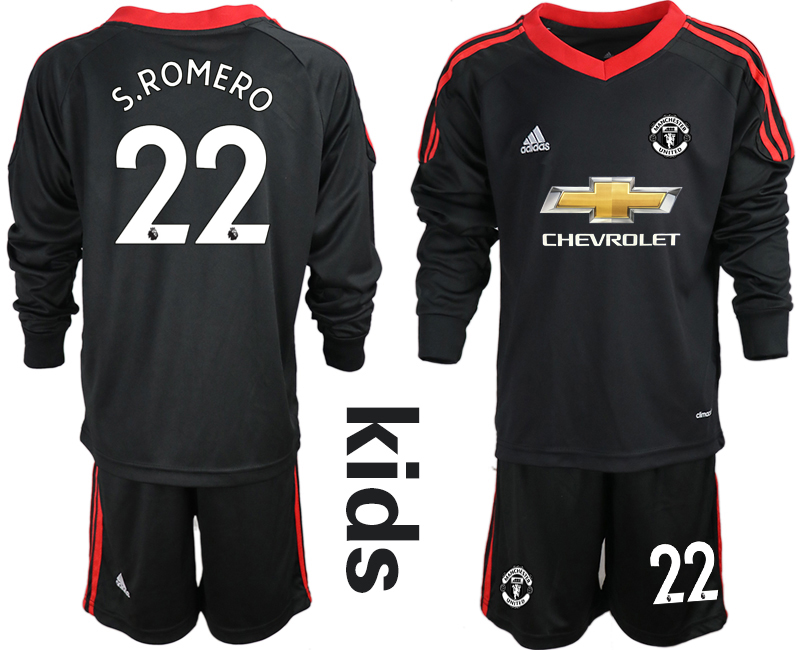 Youth 2020-2021 club Manchester United black long sleeved Goalkeeper #22 Soccer Jerseys